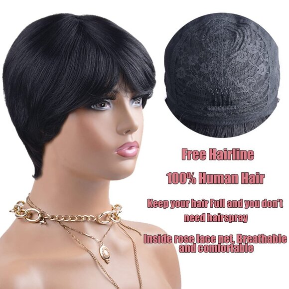 Pixie Cut Wig for Black Women Short Human Hair Wigs None Lace Front Wig Short La - Picture 2 of 6